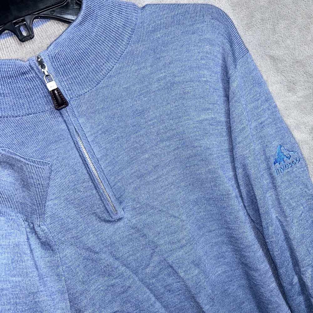 Peter Millar Merino Wool Silk 1/4 Zip Men's Pullover Sweater Medium Blue LOGO